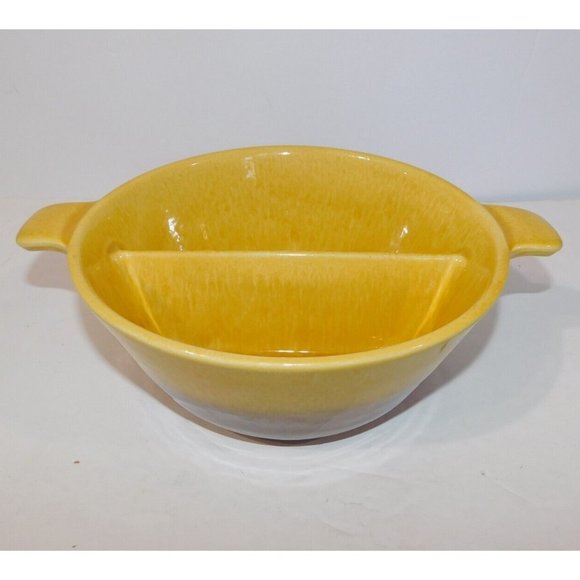 Vintage Hull Pottery Oven Proof Yellow Brown Divided Serving Dish Bowl - Picture 1 of 12